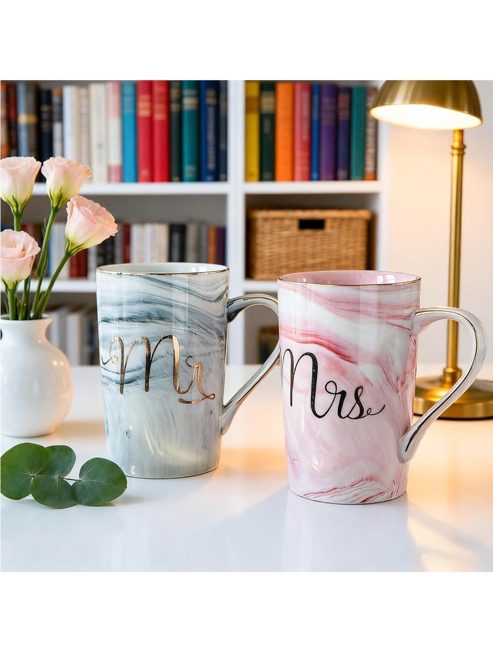 Mr and Mrs Coffee Mugs Set - Wedding Gifts For Bride and Groom 14 oz